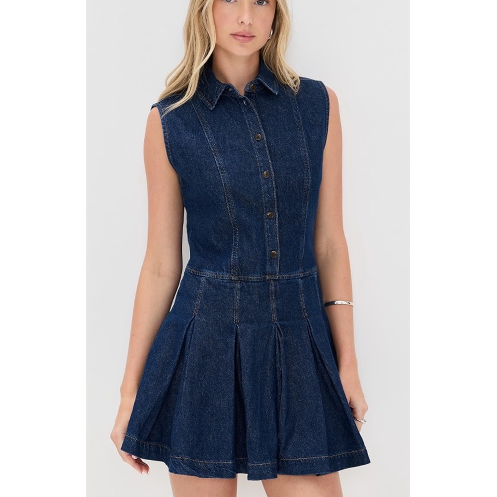 Reformation Arella Denim Mini Dress Size 6 Cotton Sleeveless Preppy In Flinders - Picture 2 of 14